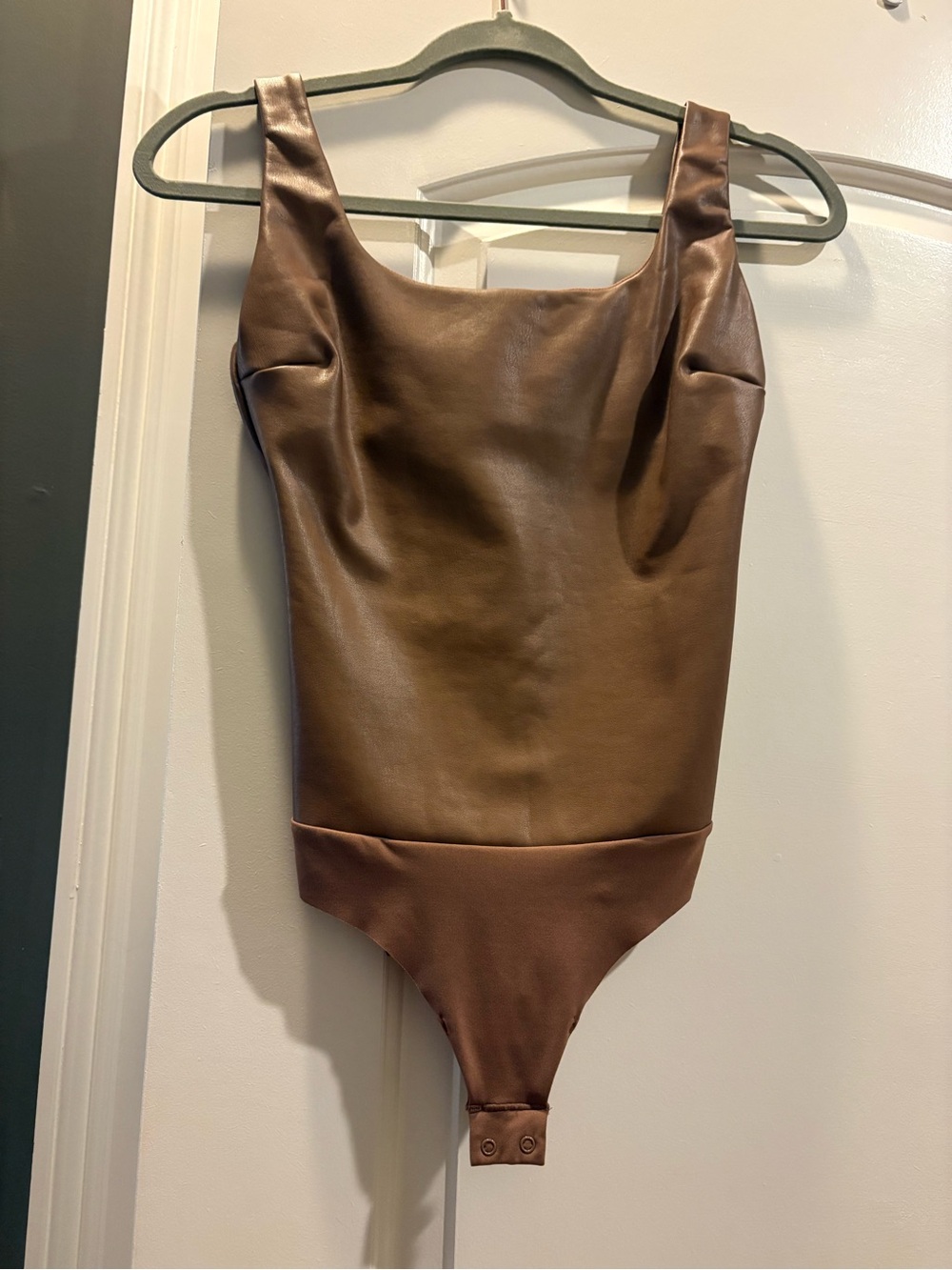SKIMS Brown Faux-Leather One-Piece Bodysuit